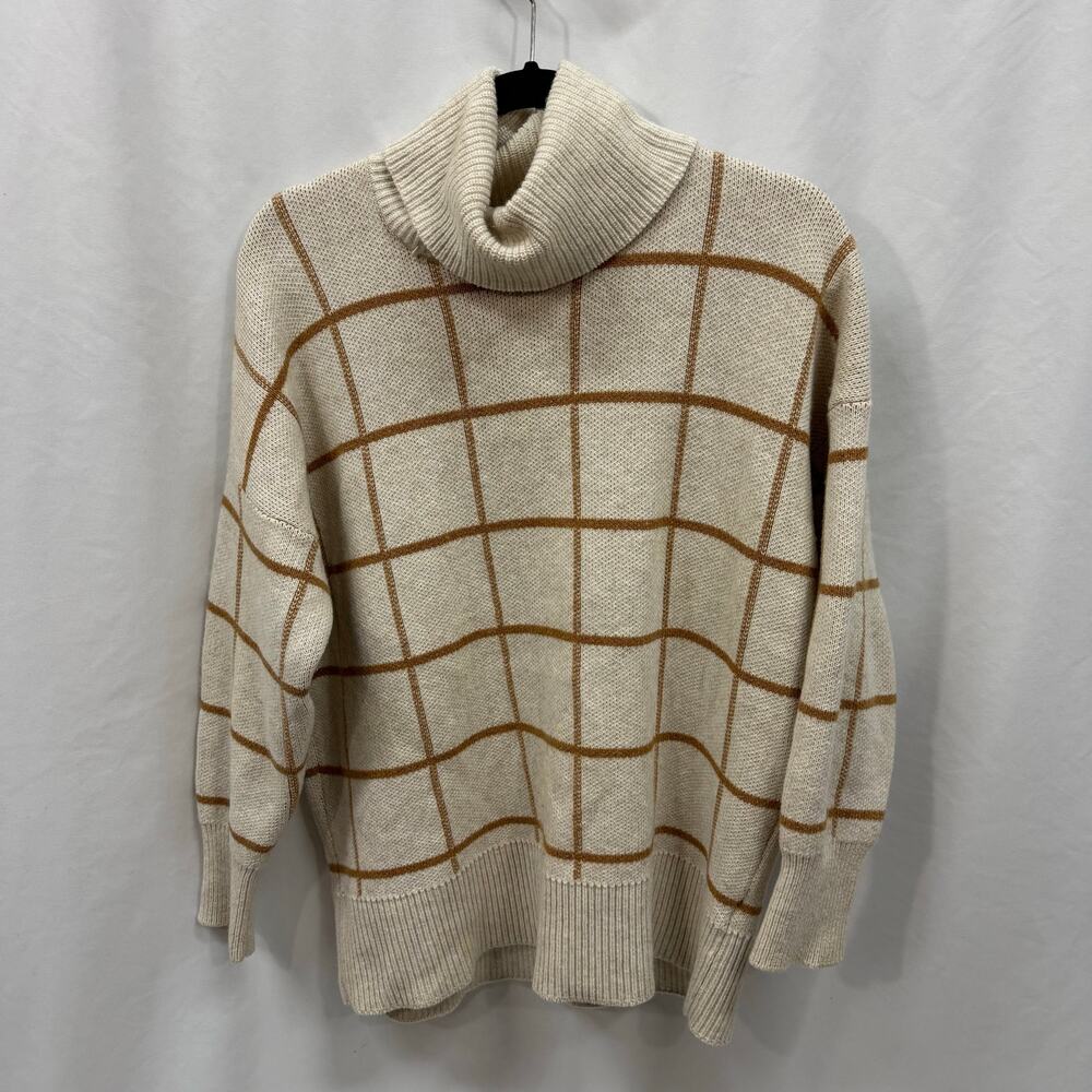 Madewell Pearldale Turtleneck Long Sleeve Windowpane Wool Blend Sweater Small